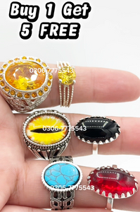 Buy 1 Get 5 FREE Gemstone Rings | Pukhraj, Anari Yaqoot, Black Aqeeq ; Dragon Eye
